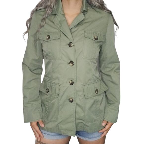 Michael Kors Jacket Womens Medium Olive Green Cargo Rain Spring Fall Military - Picture 1 of 16